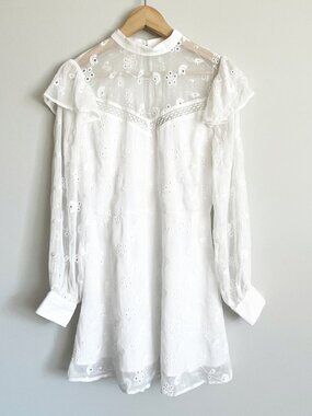 Modcloth Dress Size 6 Seeing Eye to Eyelet White Lace Long Slv Bridal Short NWT